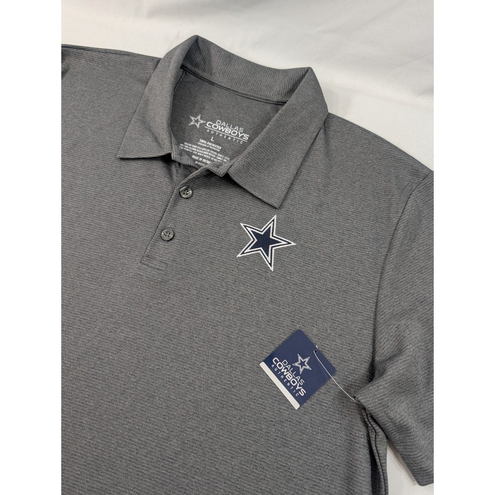 New Dallas Cowboys Authentic Polo Shirt Men Large Short Sleeve Gray Striped
